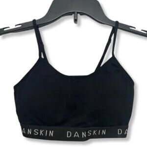 Danskin Sport Bra Adjustable Thin Strap Stretch Scoop Neck Straight Back Black S
